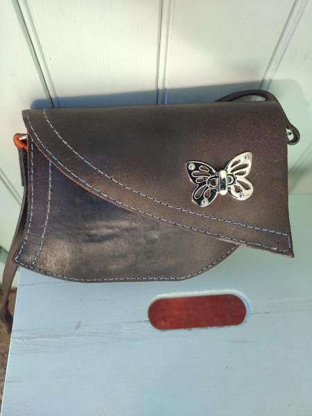 Hand stitched repurposed shoulder bag