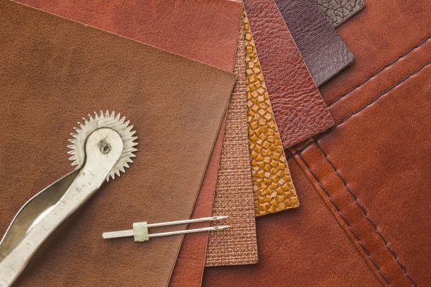 Different pieces of leather material