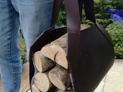 Leather Log Carrier made from Repurposed leather